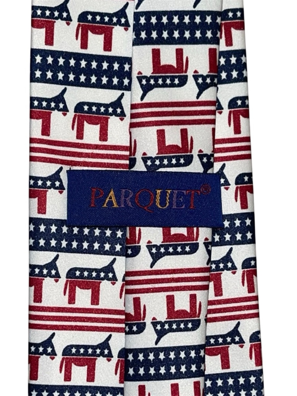 Patriotic Red, White & Blue Donkey Pattern Men's Tie - Picture 3 of 3